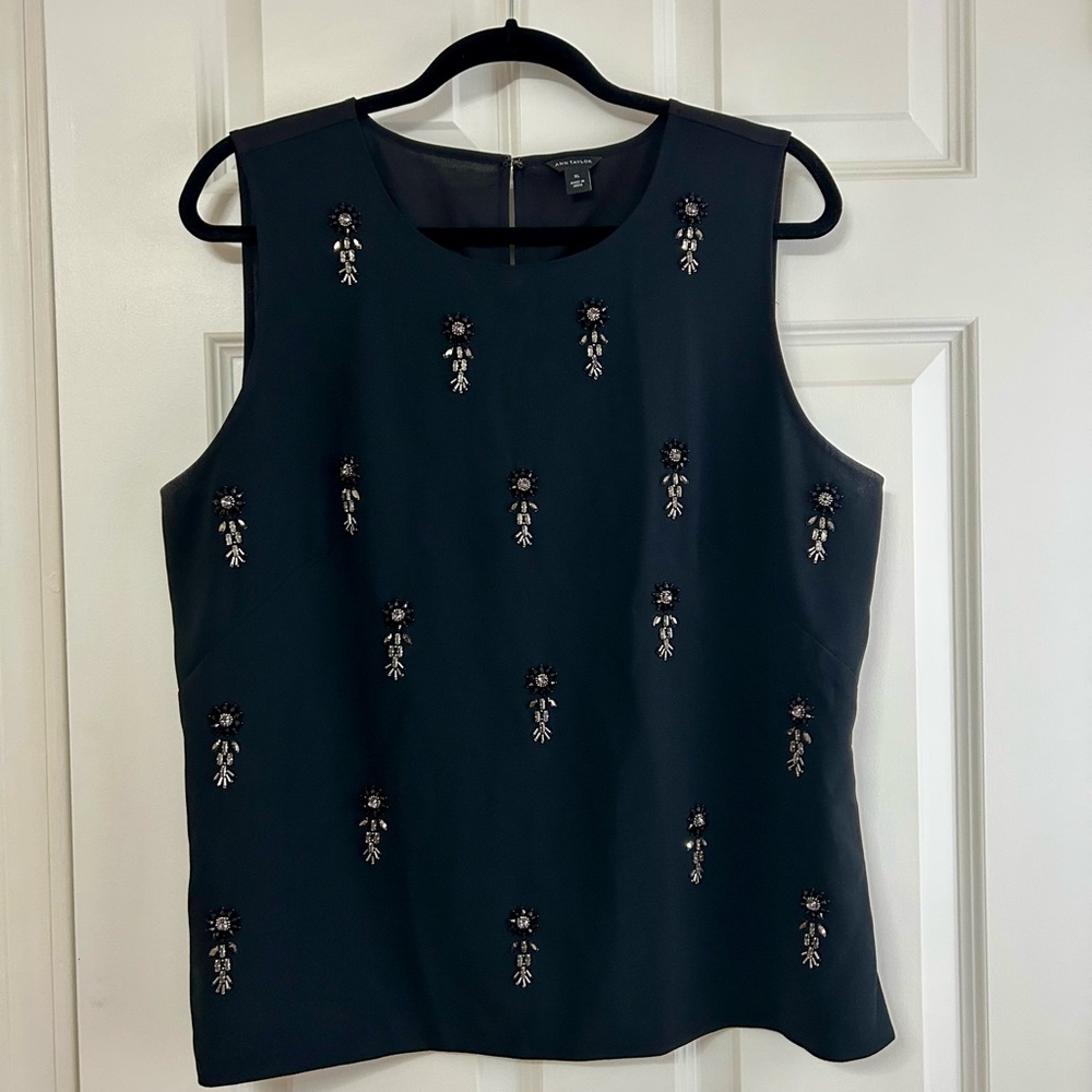 Embellished Black Sleeveless Top